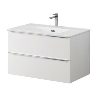 Kara 2 Drawer W/Hung Unit & Basin White 80Cm