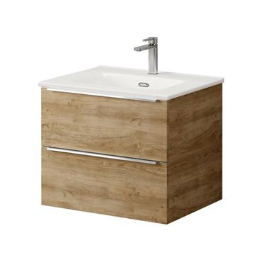 Kara 60Cm 2 Drawer Wall Hung Unit Natural Oak