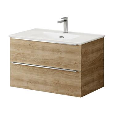 Kara 80Cm 2 Drawer Wall Hung Unit Natural Oak