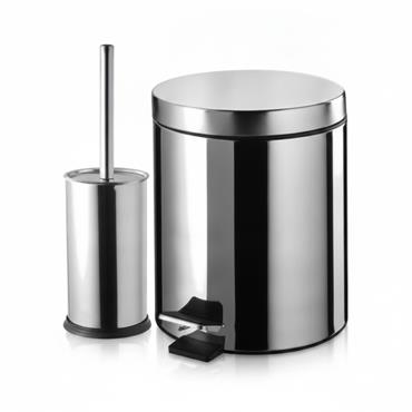 Bisk Promo Chrome Toilet Brush & 3L Pedal Bin Set