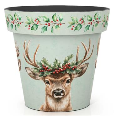 Christmas Holly & Stags Tree Pot Cover