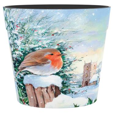 Christmas 15cm Pot Robins With Church