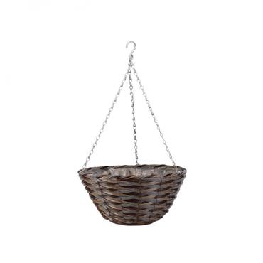 Faux Rattan Hanging Basket 14"