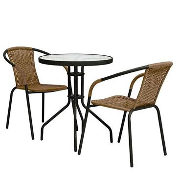 RATTAN EFFECT 2 SEATER BALCONY SET BROWN