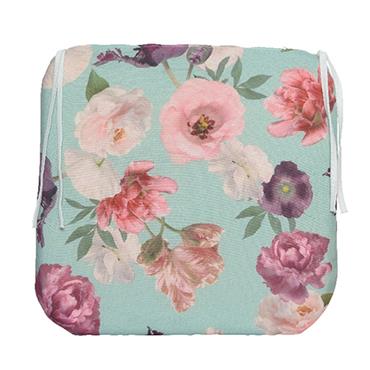 Square Chair Pad Flower Design Blue 42cm