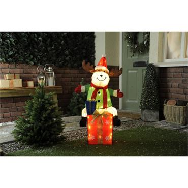 Led Lit Reindeer On Parcel 90cm
