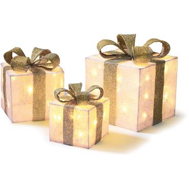 Led Parcels Cream & Gold Set Of 3