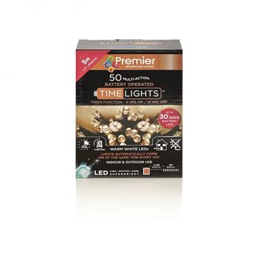 Premier 50 Led Battery Time Lights Warm White
