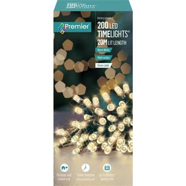 Premier Battery Timelights Warm White 200 Led