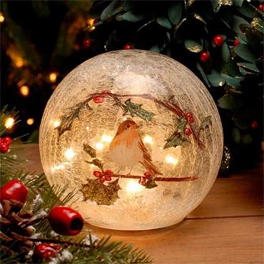 15CM B/O LIT CRACKLE EFFECT ROBIN BALL