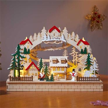 THREE KINGS INLIT ALPINE CHRISTMAS SCENE