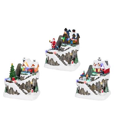 Snowy LED BO Polyresin Village 15.5cm 3 Ast