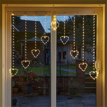 HEART CURTAIN LIGHTS WARM WHITE