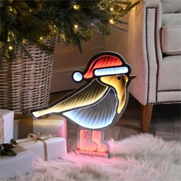 Festive Robin Red Boots Infinity Mirror Light - 40cm