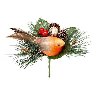 Premier Robin With Pine Cone Pick 15cm