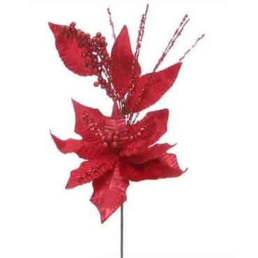 Poinsettia With Strands Spray Burgundy 69cm