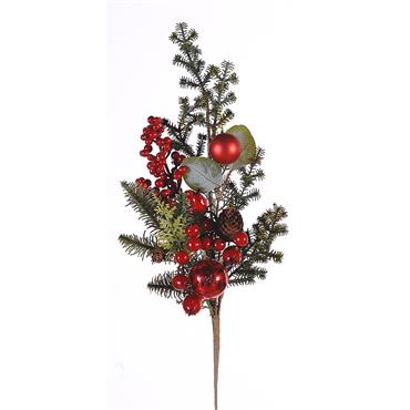 Berry Branch With Red Baubles 62cm