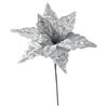 40CM ICE BLUE POINSETTIA STEM SILVER SEQUINS