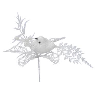 18CM WHITE GLITTER BIRD PICK