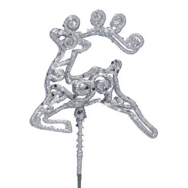 20CM SILVER GLITTER REINDEER PICK