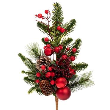 Red Berry Pinecone Pick With Baubles 50cm