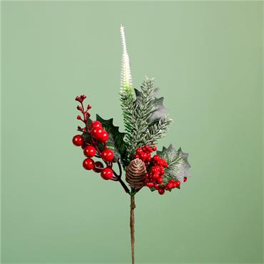 Christmas Red Berry With Pinecone Pick