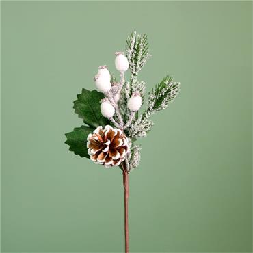 Christmas Snowy White Pinecone Pick