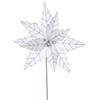 White Velvet Poinsettia Silver Glitter Pick 5