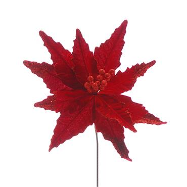 Red Poinsettia Glitter Pick 51cm