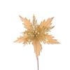 Gold Poinsettia With Sequence Holly Stem 55cm