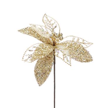 Champagne Gold Chiffon Sequin Poinsettia 55cm