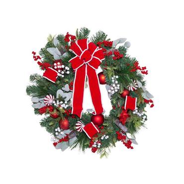 Deluxe Forest Pine Wreath Red Bow 76x20cm