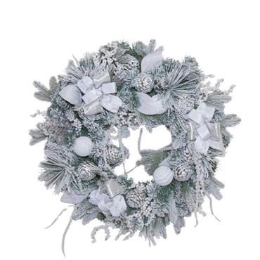 Deluxe Snowy White Wreath White Bow 76x20cm