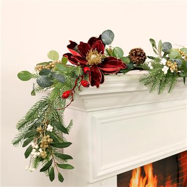 Premium Magnolia & Berry Glitter Garland Burg