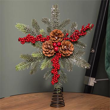 33CM RED BERRIES/PINECONE TREE TOPPER