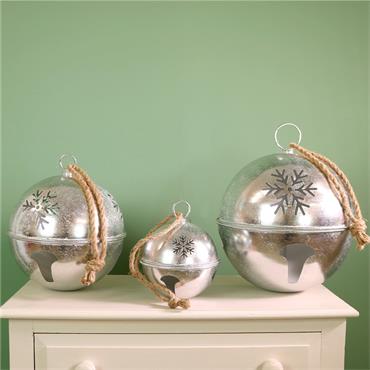 Festive Hanging Bauble Bell Silver Set of 3