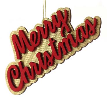 16CM GOLD/RED WOODEN MERRY CHRISTMAS