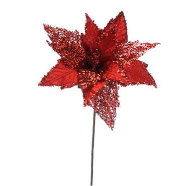 Poinsettia Red Velvet Glitter Stem 45cm