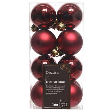 DECORIS BLOOD RED SHATTERPROOF BAUBLES 16PK