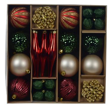 DECORIS GREEN GOLD SHATTERPROOF BAUBLES 46PK