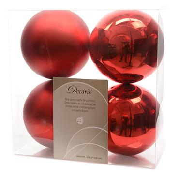 DECORIS CHRISTMAS RED SHATTERPROOF BAUBLE 4PK