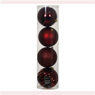 DECORIS OX BLOOD RED SHATTERPROOF BAUBLE 4PK
