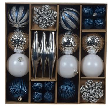 DECORIS BLUE SILVER SHATTERPROOF BAUBLE 46PK