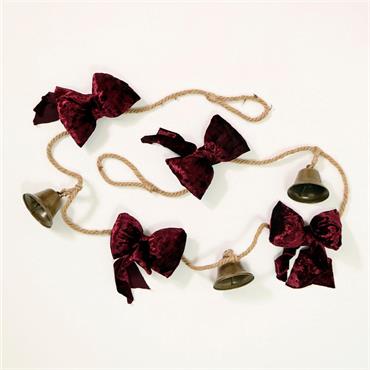 Festive Velvet Bow & Bell Garland Burgundy