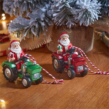 Santa Tractor Pendant 8cm 2 Assorted