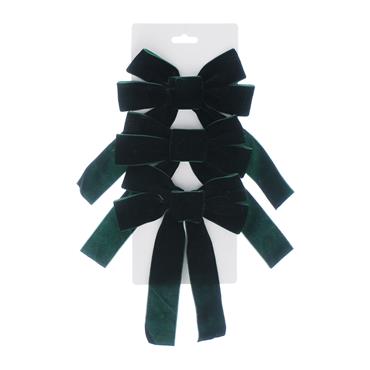 Dark Green Velvet Bow Set Of 3 24cm