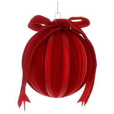 Luxury Red Velvet Bow Glass Bauble 15cm