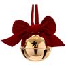 Metal Gold Jingle Bell Bauble With Bow 10cm