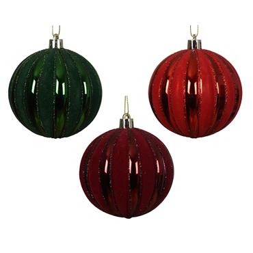 Decoris Flock Velvet & Gloss 8cm Bauble 3 Ast