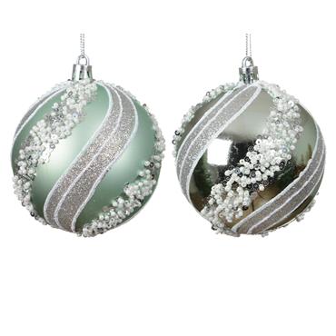 Decoris Matt Ice Mint & Silver Bauble 8cm Ast